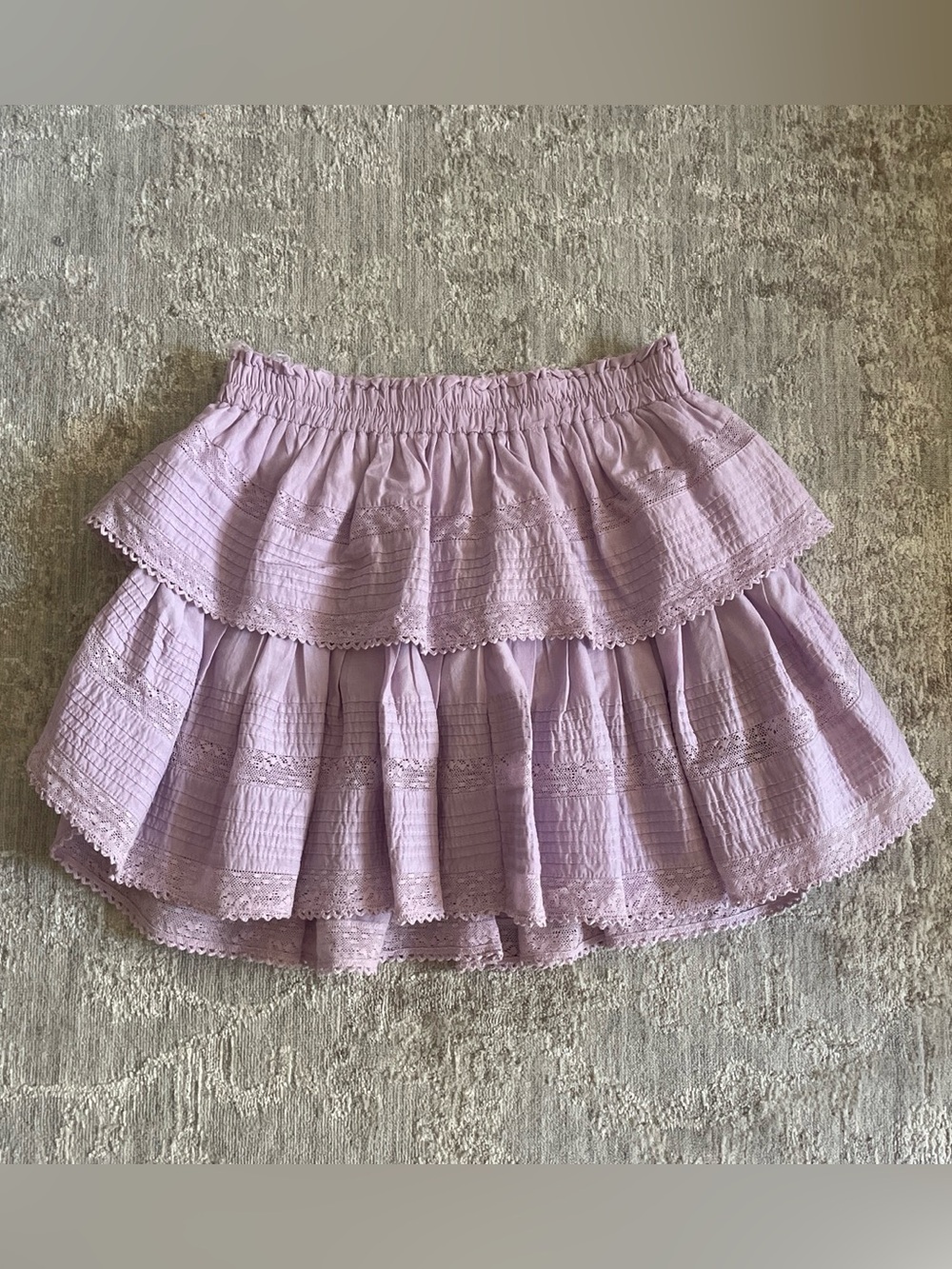Love Shack Fancy Lavender Tiered Lace Skirt